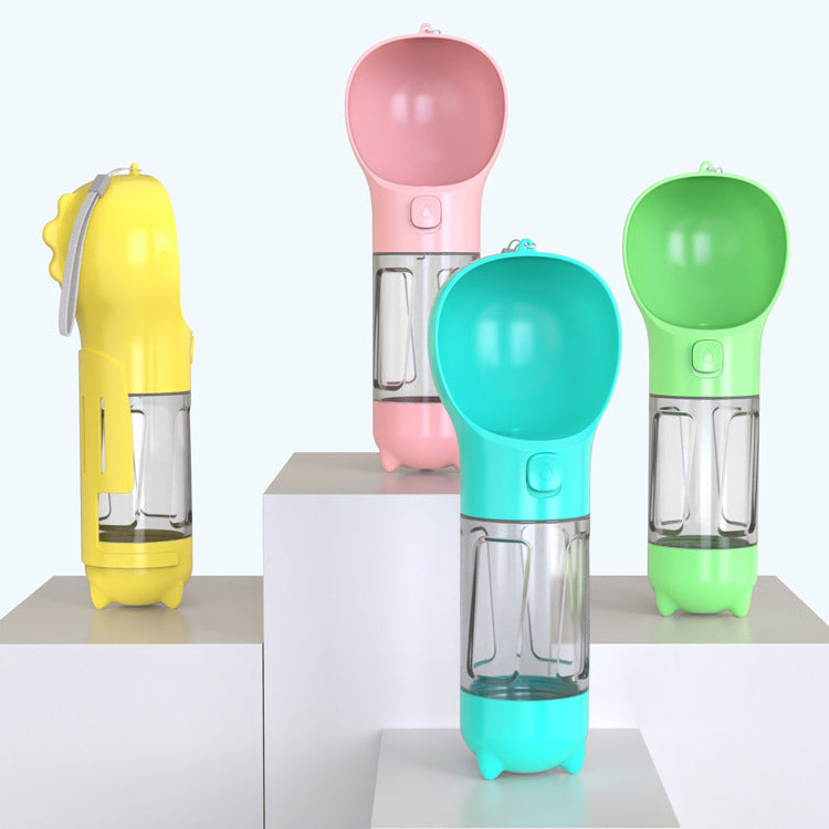 Botella de agua para mascotas, comedero, bolsa de basura, almacenamiento portátil para mascotas, viajes al aire libre, botella de agua para perros 3 en 1 sola unidad