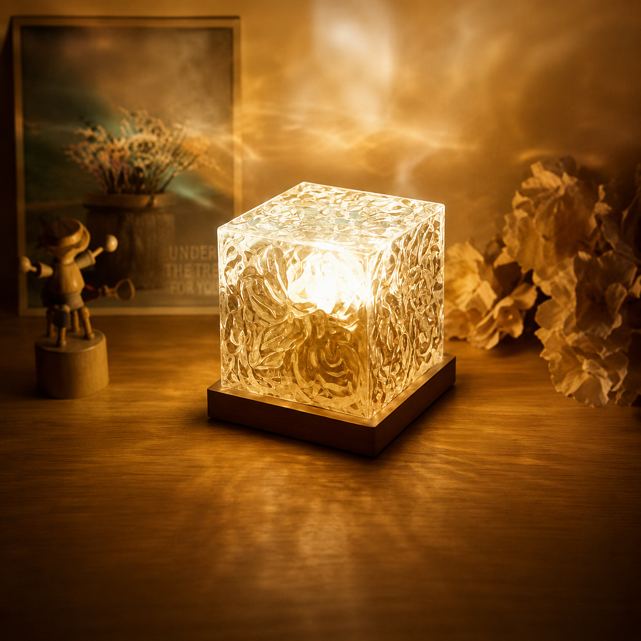 Dynamic Rotating Water Ripple Projector Night Light 3/16 Colors Flame Crystal Lamp for Living Room Study Bedroom Rotating Light