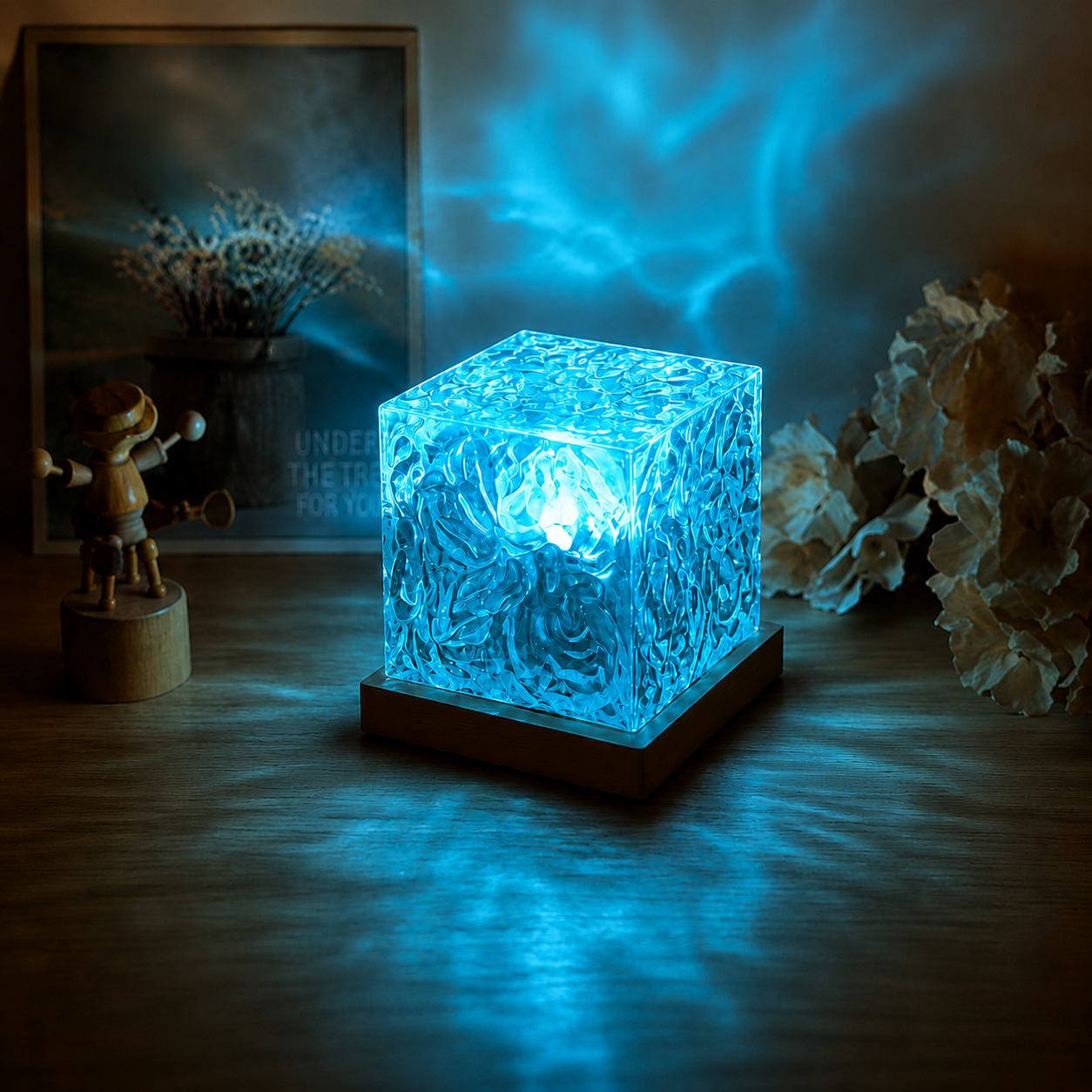 Dynamic Rotating Water Ripple Projector Night Light 3/16 Colors Flame Crystal Lamp for Living Room Study Bedroom Rotating Light