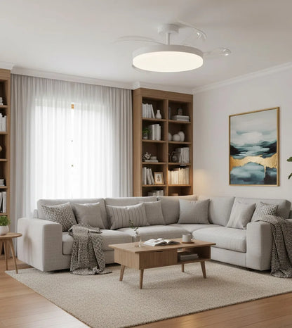 DUPI Ventilador de Techo con Luz | Motor DC Silencioso | Función Verano e Invierno | 6 Velocidades | Aspas Retráctiles | Blanco-Taupe