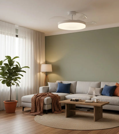 DUPI Ventilador de Techo con Luz | Motor DC Silencioso | Función Verano e Invierno | 6 Velocidades | Aspas Retráctiles | Blanco-Taupe