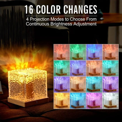 Dynamic Rotating Water Ripple Projector Night Light 3/16 Colors Flame Crystal Lamp for Living Room Study Bedroom Rotating Light